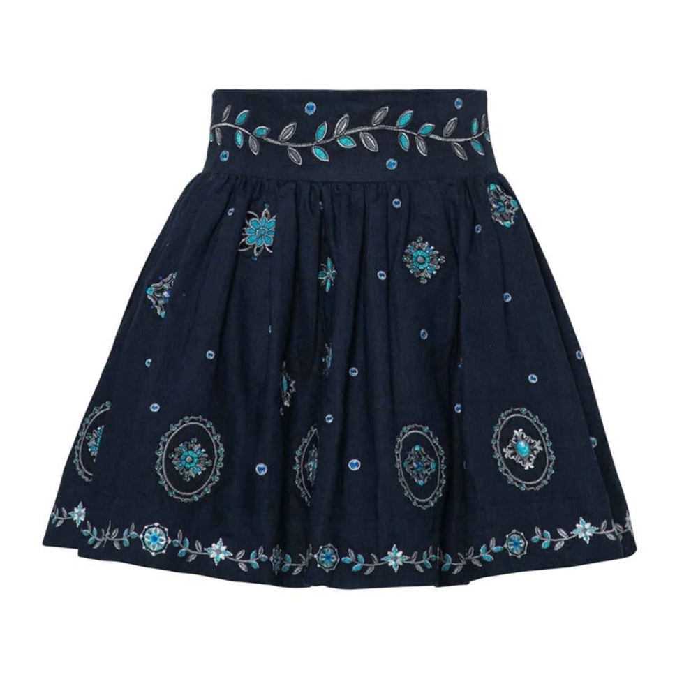 Agua by Agua Bendita Embroidered Linen Nori Relicario Mini Skirt Extra Large
